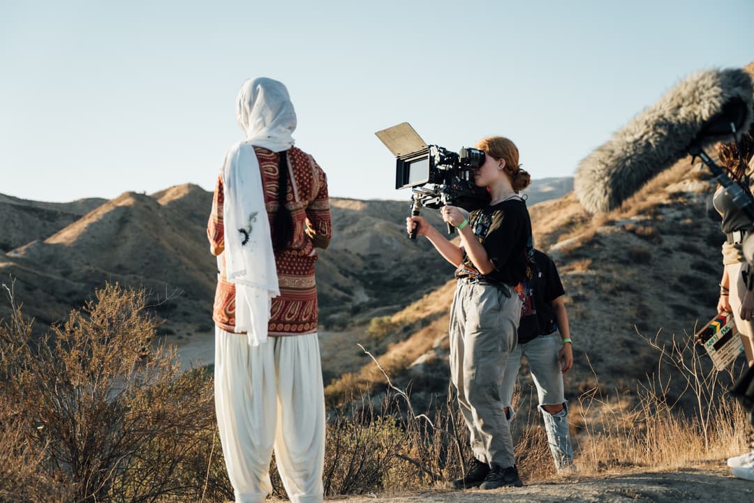 Kanika directing two women for her film, The Pomegranate Tree